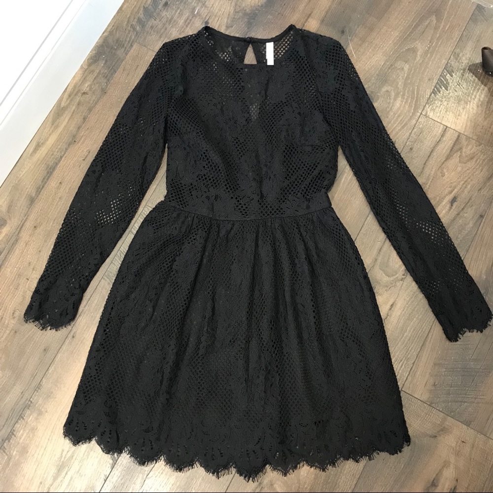 Xhiliration Black Long-sleeve Eyelet Dress XS